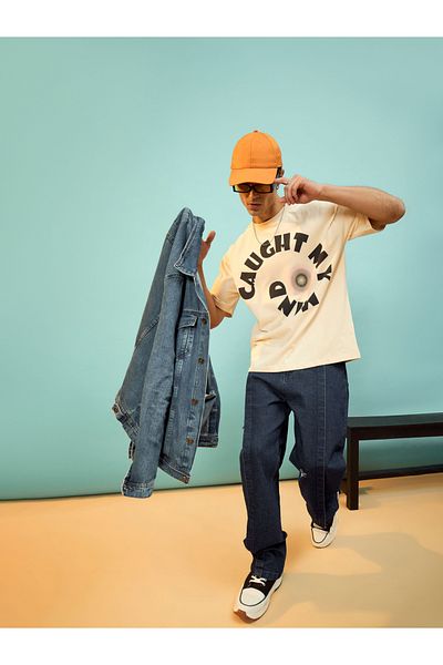 Mascln Sassafras By Styli Caught My Mind Slogan Print Oversized T-Shirt