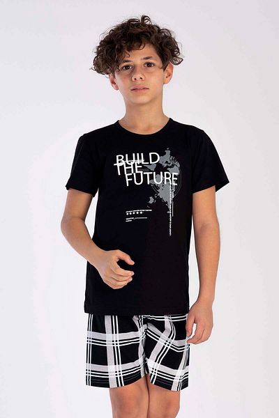 VİENETTA Boy's Short Sleeve Cotton Pajama Set with Shorts - 212745