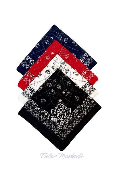 Fular Marketi %100 Pamuk 4 Adet Elegance Desenli Bandana E4class