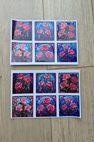Mona Craftist Set de 12 autocolante cu trandafiri cu vitralii Bullet Journal Laptop Thermos Autocolant pătrat din sticlă colorată