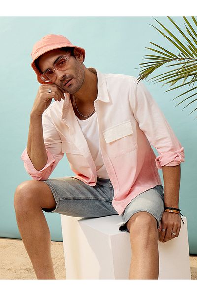 Mascln Sassafras By Styli Ombre Regular Fit Shirt with Flap Pocket