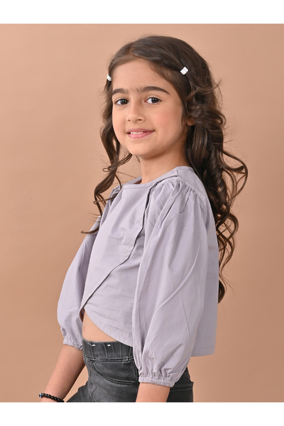 LilPicks By Styli Asymmetric Hem 3/4 Sleeves Crop Top