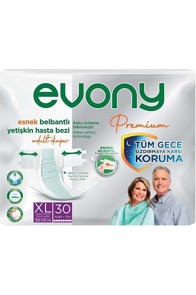 Evony Premium Patient Diapers Adult Waistband Textile Surface Extra Large (XL) 120 Pieces