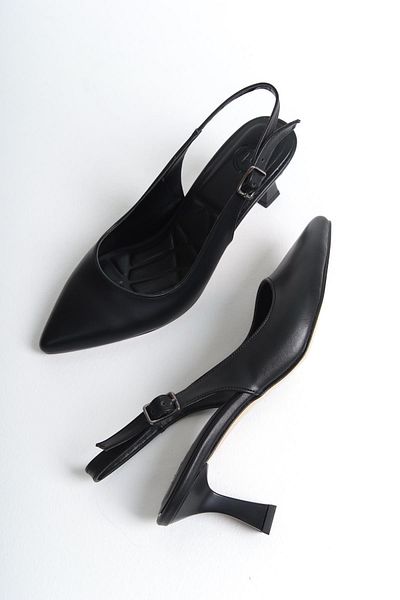 Modabuymus Black Matte Stiletto - Open Back Goblet Heeled Shoes