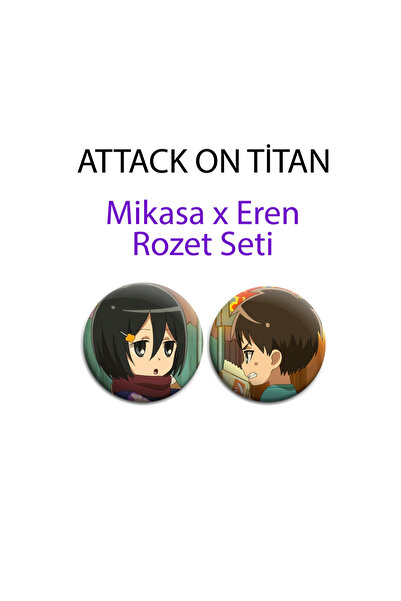 Nemika Attack on Titan Mikasa x Eren 2 Adet 44mm buton rozet - İğneli Buton R...