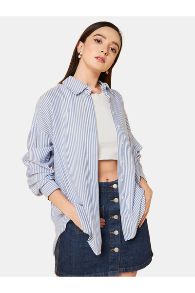 High Star By Styli قميص مخطط كبير الحجم بأكمام طويلة