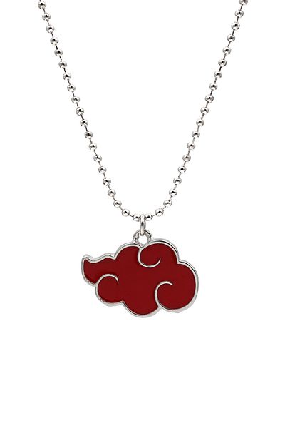 kolbi Naruto Anime Akatsuki Cloud Necklace - Red Enamel Silver Color with Ball Chain