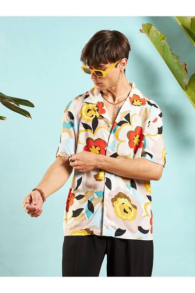 Mascln Sassafras By Styli Floral Print Relaxed Fit Shirt