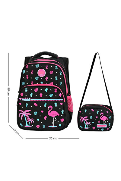 ADASRA حقيبة مدرسية حقيبة مدرسية أولى - نمط فلامنغو - صندوق غداء هدية بأكمام ...