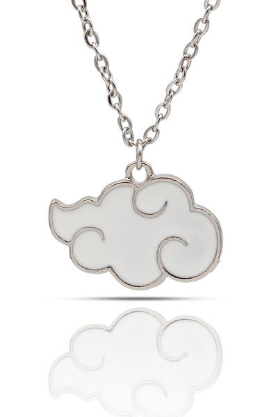 kolbi Naruto Anime Akatsuki Bulut Kolye - Beyaz Mine Gümüş Renk Klasik Zincirli