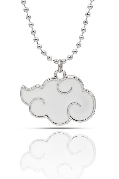 kolbi Naruto Anime Akatsuki Cloud Necklace - White Enamel Silver Color with Ball Chain