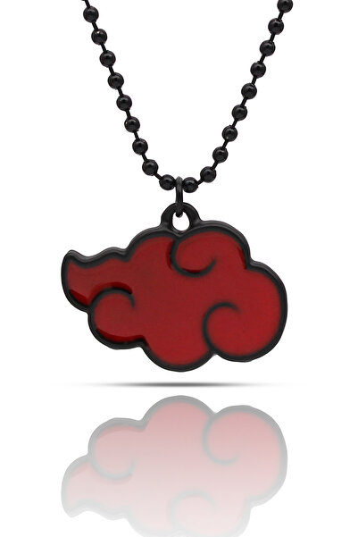 kolbi Naruto Anime Akatsuki Cloud Necklace - Red Enamel - Black Color with Ba...