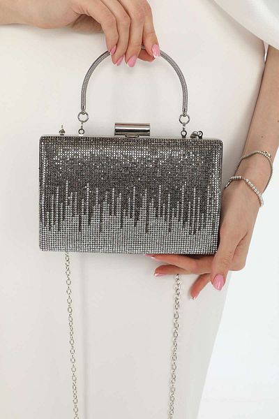 womenacs Βραδινό Clutch Διπλό Χρώμα με Πλατίνα Ασημί Πέτρα - Για Χέρι, Νύχτα, Γάμο και Αρραβώνα
