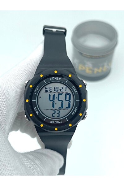 Penly Dijital Kol Saati Siyah Etrafı Sarı 356G-17 Serisi + Kronometre Işıklı ...