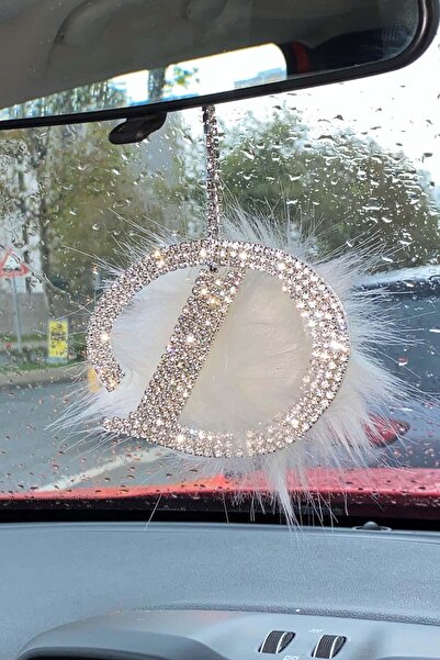 Arabasına Aşıklar Kulubü Swarovski Rearview Mirror Pendant - Silver Stones, O...