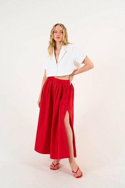 LOOSH Red High Waist Slit Long Women's Skirt