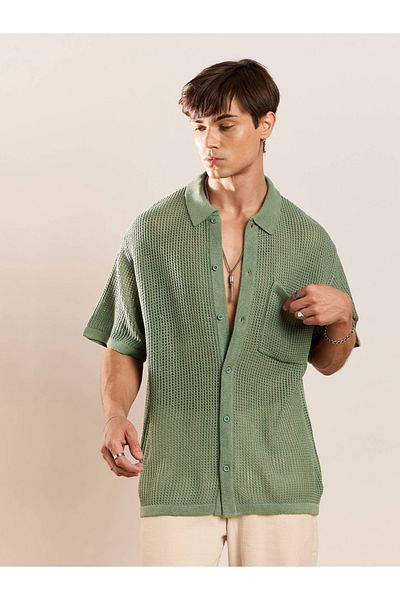 Mascln Sassafras By Styli Crochet Knit Oversized Shirt