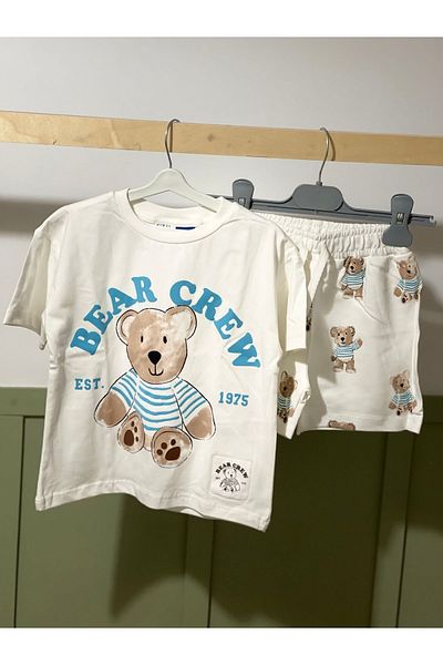 Pamuk şekeri çocuk giyim Double Suit Set with Shorts and Teddy Bear
