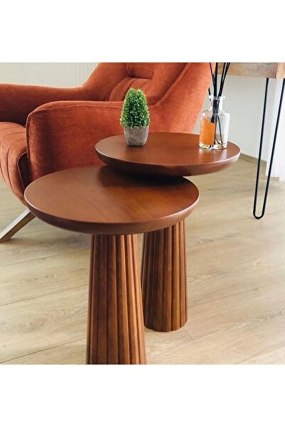 Simillo Home&Living WOOD Wooden 2’li Set Fitilli Mantar Yan Sehpa Modern Açık...