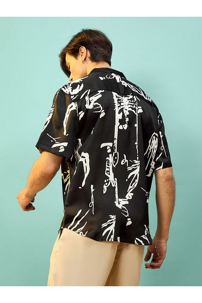 Mascln Sassafras By Styli Satin Graphic Print Relaxed Fit Shirt