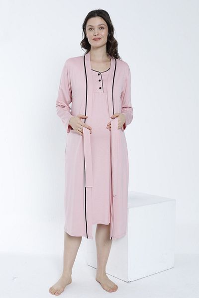 Miss Dünya Lissa Women's Dressing Gown Front Buttoned Maternity and Maternity Nightgown Set