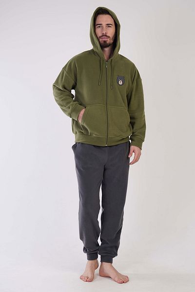 VİENETTA Ανδρικό σετ πιτζάμες Fleece - Ανοιχτό ώμο, φερμουάρ, μακρύ μανίκι και τσέπες