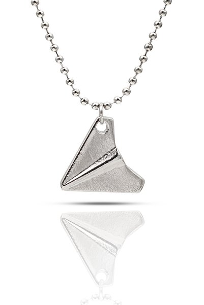 kolbi Paper Airplane Model Necklace - Silver Color Ball Chain