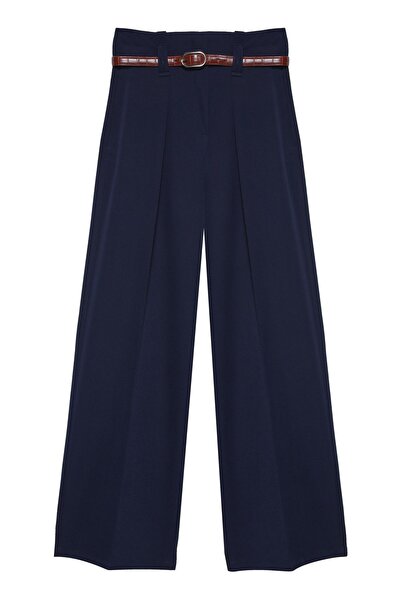 Quzu Curea Detaliată Pantaloni lați cu talie înaltă Bleumarin