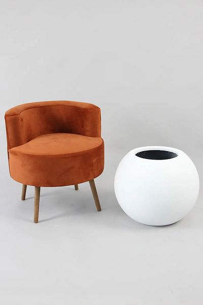 Yapay Çiçek Deposu White Concrete Textured Large Size Fiber Flower Pot - Globe Model