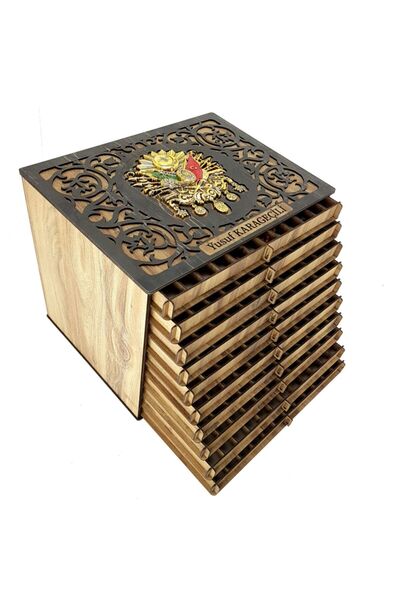 Demo Tasarım Osmanlı Tuğralı Çekmeceli Tesbih Kutusu 10 Katlı Tespih Kutusu