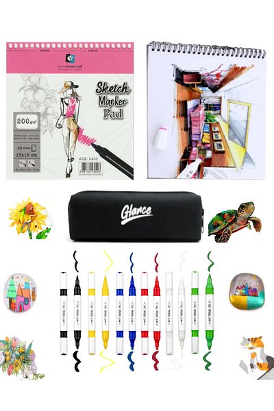 GLANCE Alex Schoeller Sketch Marker - 200g 15x15cm 40yp Spiral Acrylic Vivid Set of 6