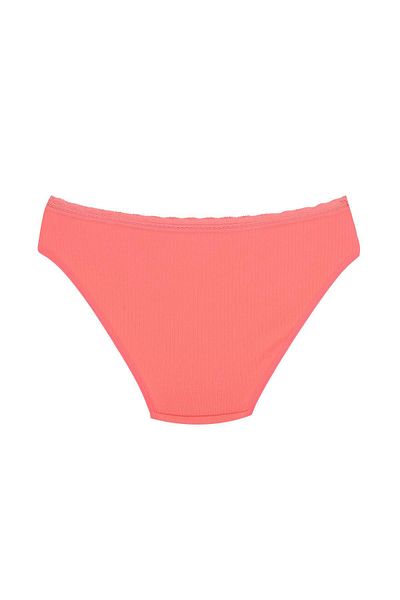 Kompedan Εύκαμπτο Δαντελένιο Βαμβακερό Slip Bikini - Coral