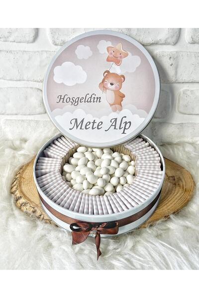 BUGİTO 100 Adet 200 gr Draje Ayıcık Temalı İsme Özel Hoşgeldin Bebek Doğum Gü...