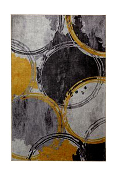 Rugs Modern Halı Covor decorativ modern cu tematică gri-galben, cu imprimeu g...