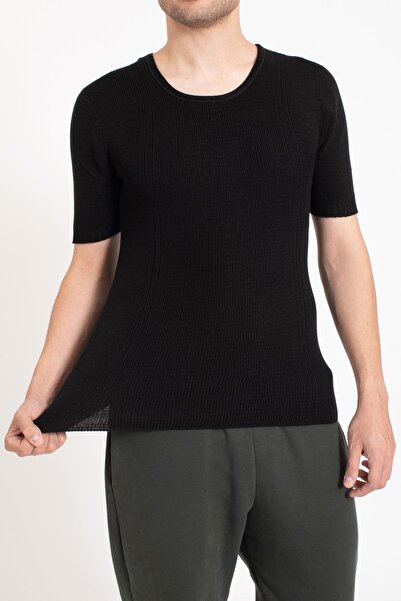 KonForYou Черна вълнена тениска с къс ръкав, дебело зимно бельо