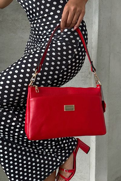 DERKON Oxnova Model Red Colored Genuine Leather Both Handle and Crossbody Bag