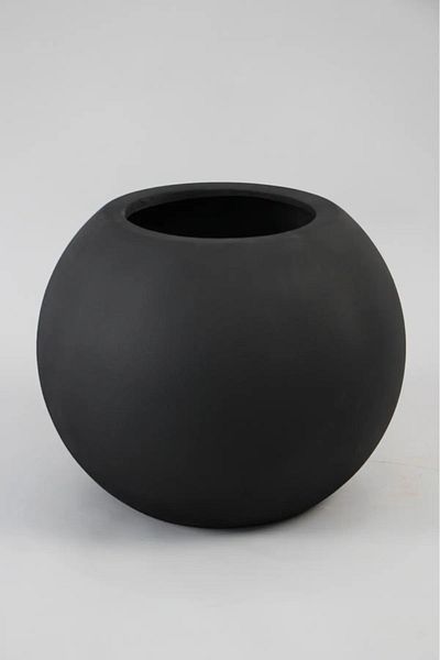 Yapay Çiçek Deposu Concrete Textured Black Globe Model Medium Size Fiber Flower Pot