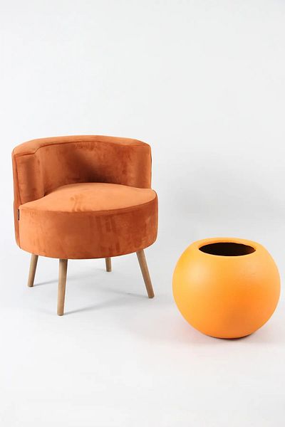 Yapay Çiçek Deposu Orange Concrete Textured - Large Size Fiber Globe Flower Pot