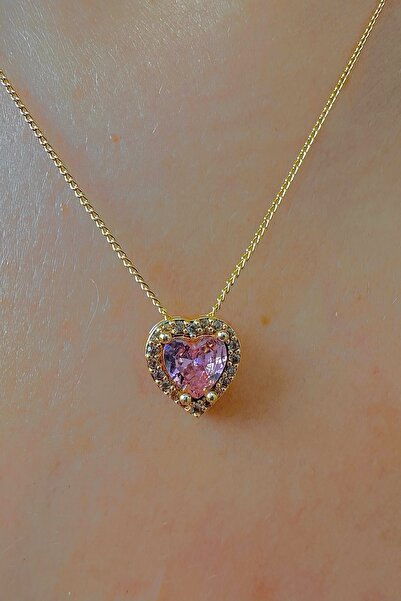 MAZEN قلادة على شكل قلب من الحجر الوردي