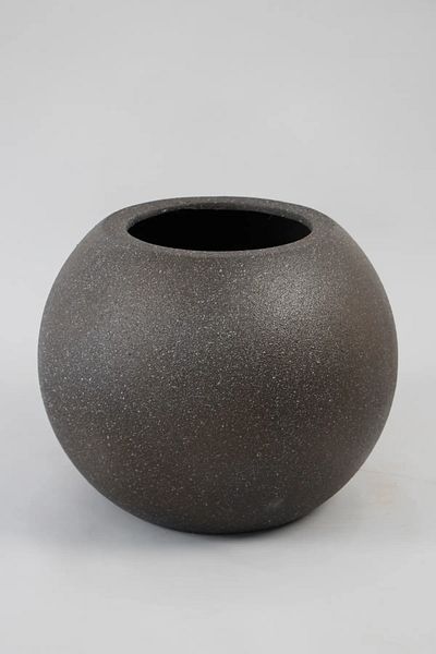 Yapay Çiçek Deposu Brown Globe Model Concrete Puree Fiber Flower Pot - Small Size