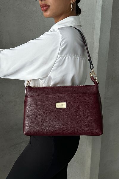 DERKON Oxnova model Burgundy Colored Genuine Leather Crossbody Bag - Hem Handle Design