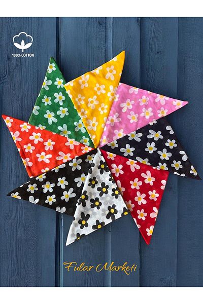 Fular Marketi 8 Pieces Daisy Patterned 100% Cotton Bandana
