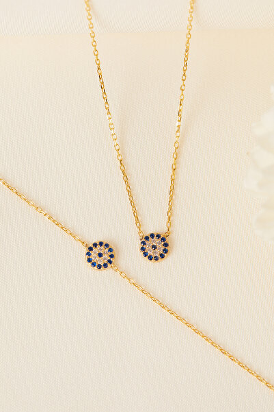 Elika Silver 925 Ayar Gümüş Nazar Model Kolye ve Bileklik Set