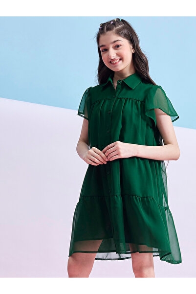 Stylo Bug By Styli Solid Tiered Mini Dress with Short Sleeves