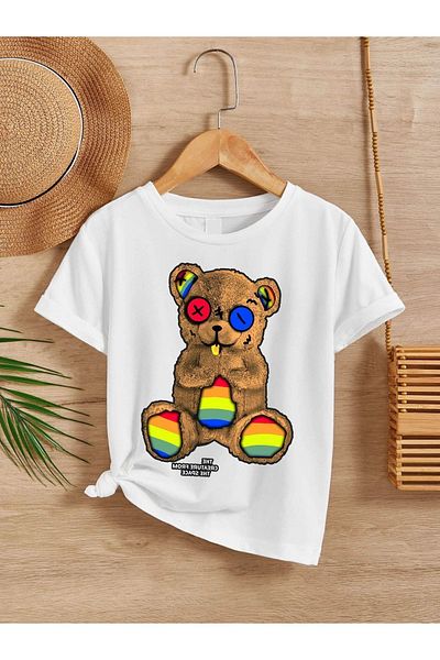 VASK Tricou pentru copii, unisex, confortabil, alb, imprimat din bumbac