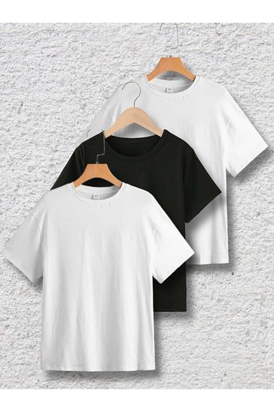 VASK Tricou supradimensionat pentru copii, unisex, din bumbac simplu, cu decolteu rotund