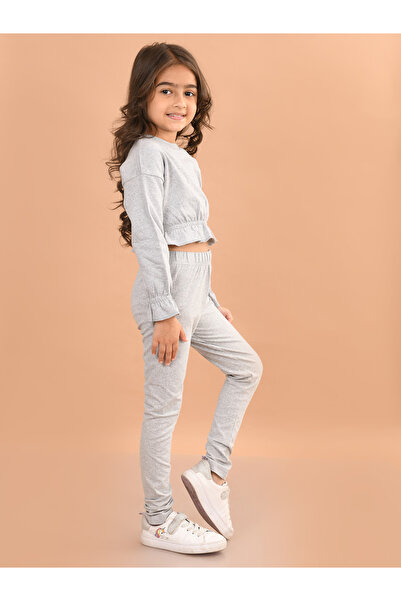 LilPicks By Styli Frill Hem Crop Top & Leggings Set