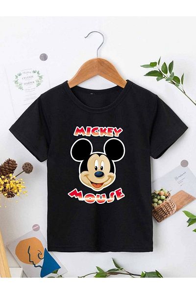VASK Unisex Comfortable Cotton Printed Black Children's T-shirt