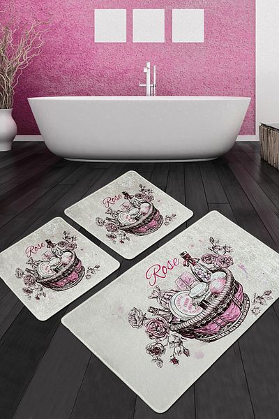 Chilai Home Rose Basket Bathroom Rug Set of 3 Djtbanyo