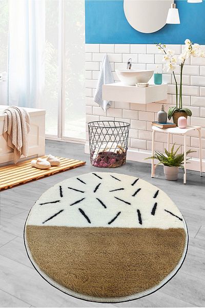 Chilai Home Bisquit Beige 90x90 cm Diameter Bathroom Carpet Acrylic